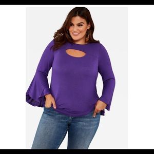 Purple bell sleeve peek-a-boo top